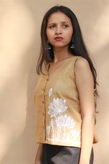 Saroj | Hand Painted Top  | Linen | Mustard