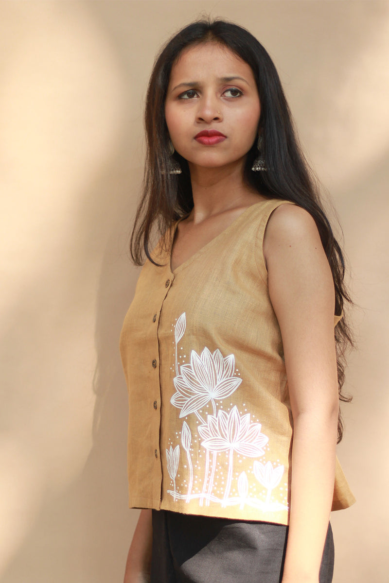 Saroj | Hand Painted Top  | Linen | Mustard