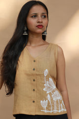 Saroj | Hand Painted Top  | Linen | Mustard