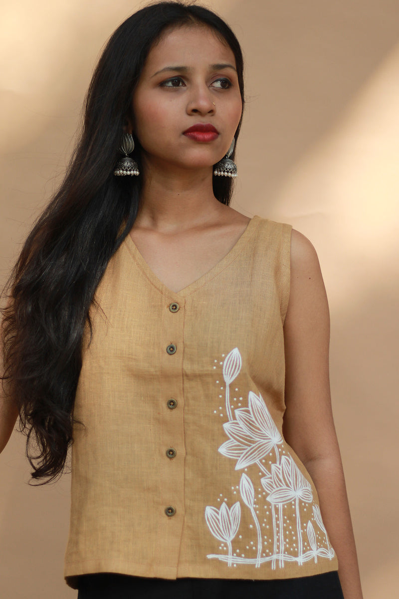 Saroj | Hand Painted Top  | Linen | Mustard