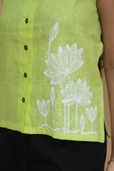 Saroj | Hand Painted Top | Linen | Lime