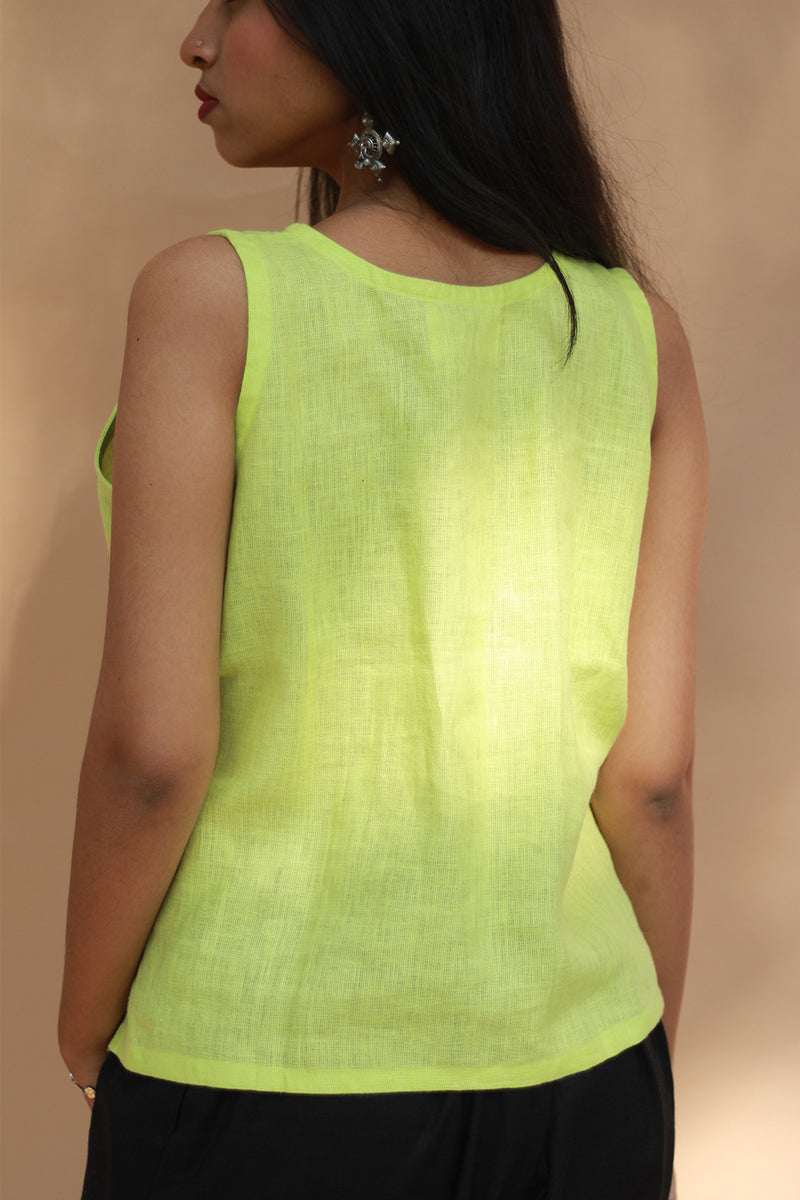 Saroj | Hand Painted Top | Linen | Lime