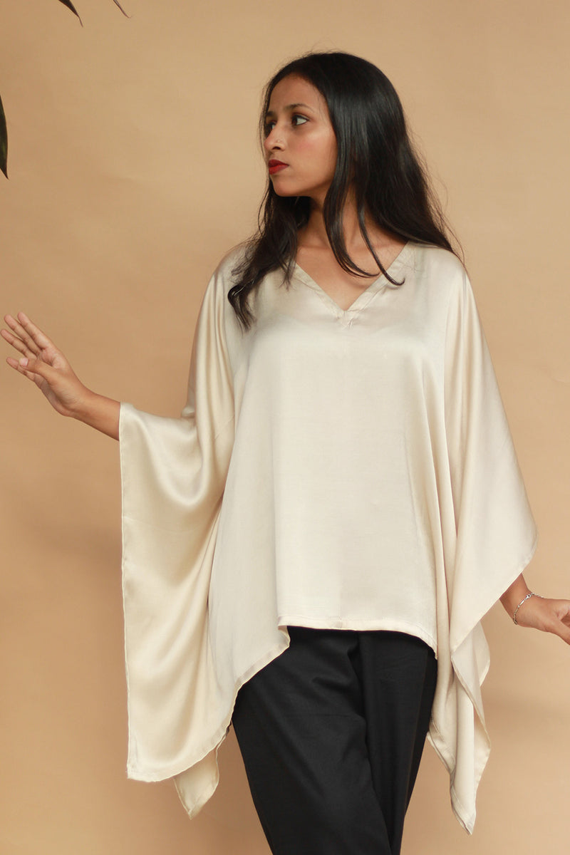 Taarini | Modal Silk Kaftan Top | Ivory