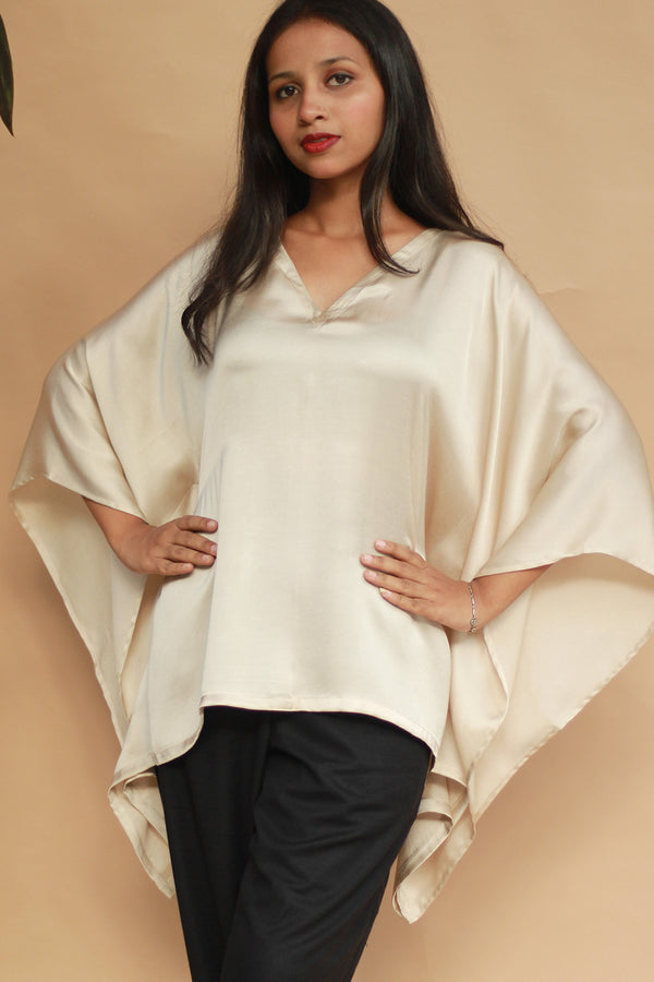 Taarini | Modal Silk Kaftan Top |  Ivory