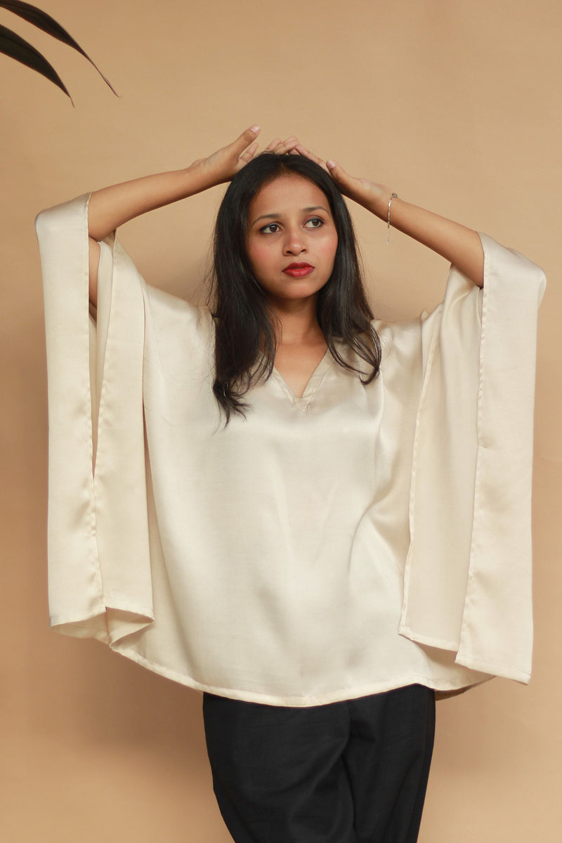 Taarini | Modal Silk Kaftan Top | Ivory