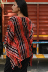 Taarini | Modal Silk Kaftan Top | Madder Stripes Ajrakh
