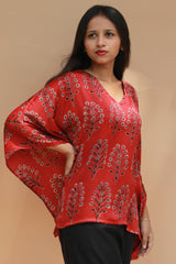Taarini | Modal Silk Kaftan Top | Scarlet Booti Ajrakh