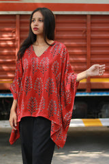 Taarini | Modal Silk Kaftan Top | Scarlet Booti Ajrakh