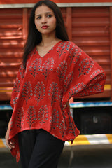 Taarini | Modal Silk Kaftan Top | Scarlet Booti Ajrakh
