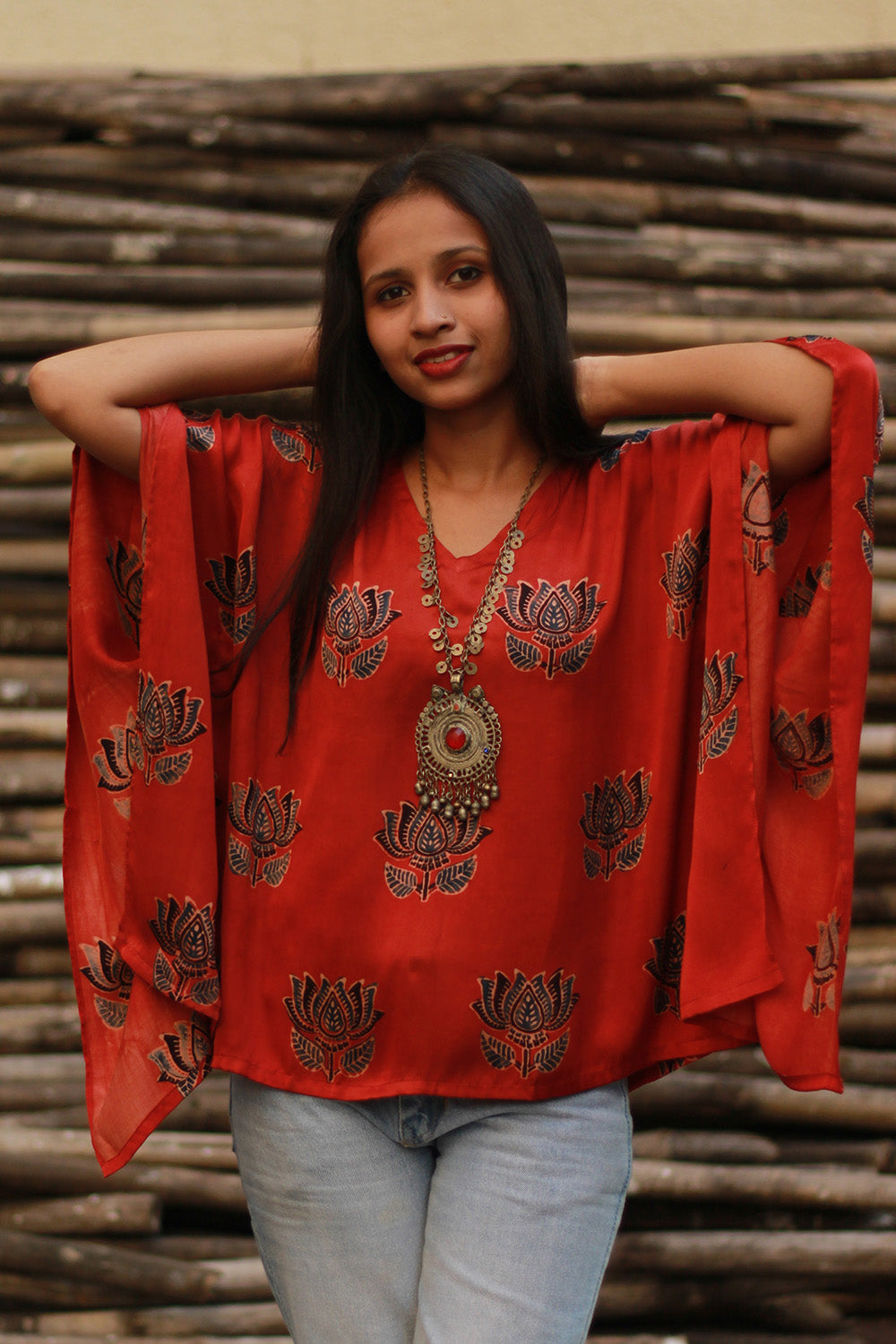 Saroj | Taarini | Modal Silk Kaftan Top | Rouge Lotus Ajrakh