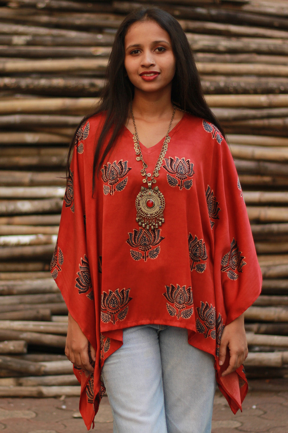 Saroj | Taarini | Modal Silk Kaftan Top | Rouge Lotus Ajrakh