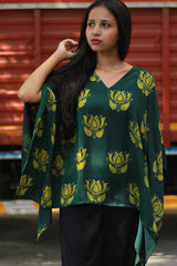 Saroj | Taarini | Modal Silk Kaftan Top | Green Lotus Ajrakh