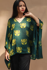 Saroj | Taarini | Modal Silk Kaftan Top | Green Lotus Ajrakh