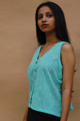 Front Buttoned Vest | Cotton | Simply Blue