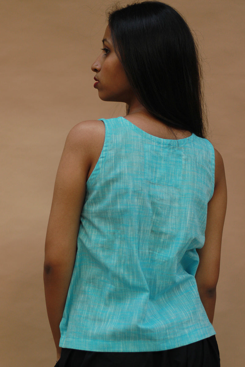 Front Buttoned Vest | Cotton | Simply Blue