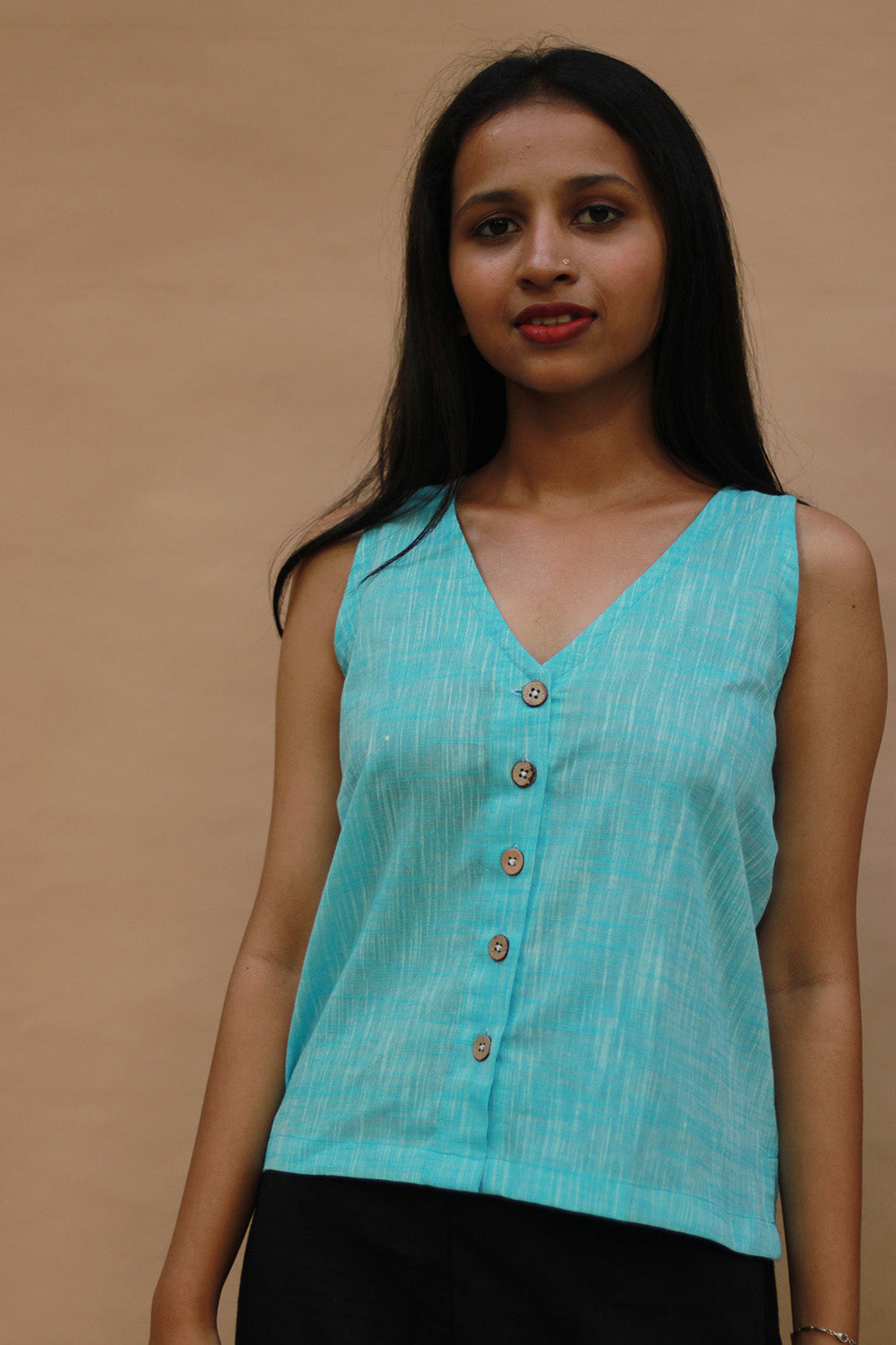 Front Buttoned Vest | Cotton | Simply Blue