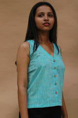 Front Buttoned Vest | Cotton | Simply Blue