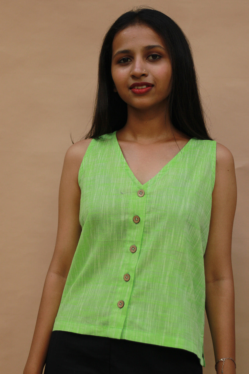 Front Buttoned Vest | Cotton | Simply Lime