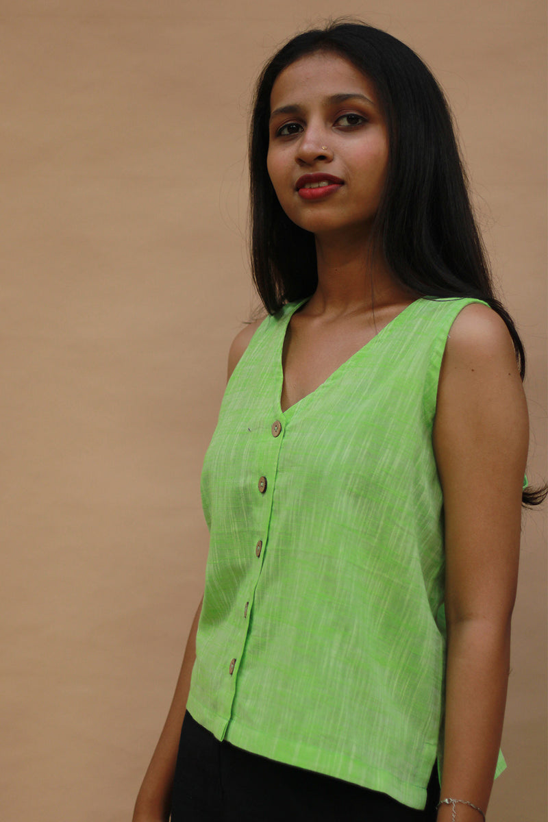 Front Buttoned Vest | Cotton | Simply Lime