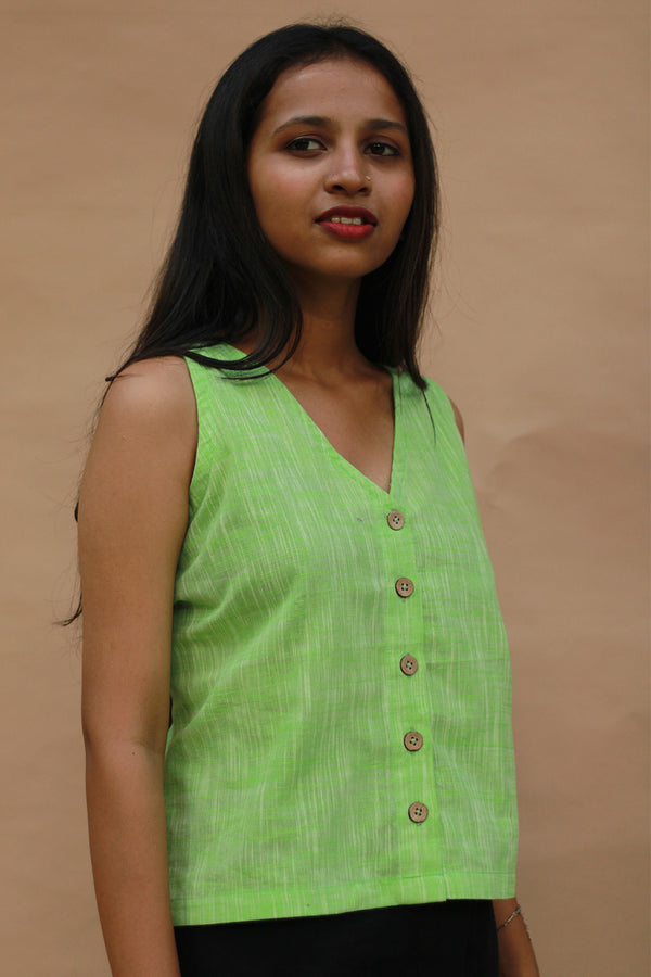 Front Buttoned Vest | Cotton | Simply Lime