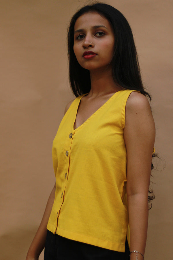 Front Buttoned Vest | Cotton | Simply Yellow