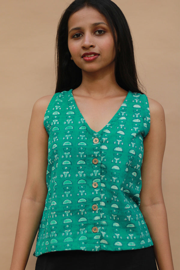 Front Buttoned Vest | Corduroy | Teal