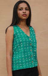 Front Buttoned Vest | Corduroy | Teal
