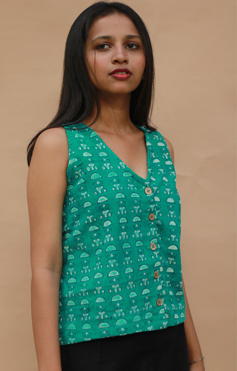 Front Buttoned Vest | Corduroy | Teal