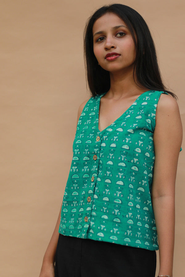 Front Buttoned Vest | Corduroy | Teal