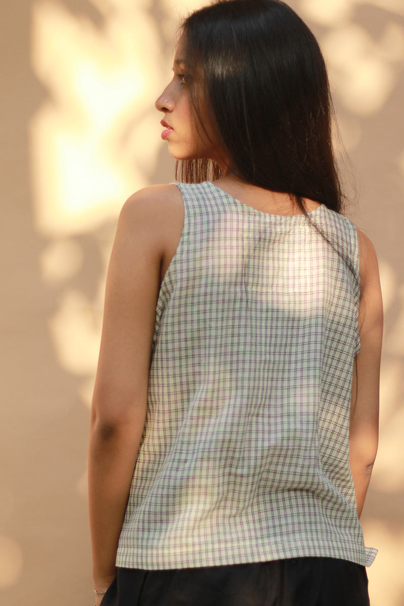Front Buttoned Vest | Cotton | Ivory Checks