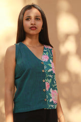 Front Buttoned Vest | Cotton | Turquoise Blooms