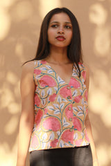 Front Buttoned Vest | Cotton | Coral Blooms