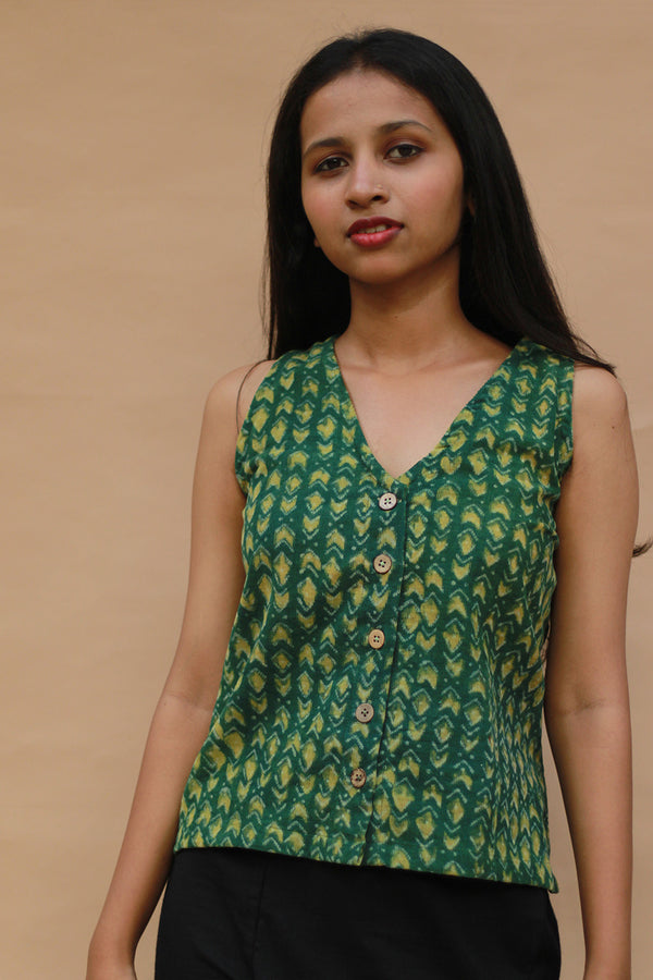 Front Buttoned Vest | Corduroy | Forest Green