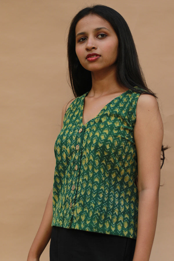 Front Buttoned Vest | Corduroy | Forest Green