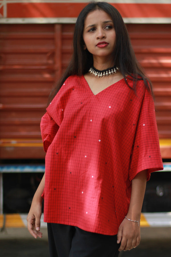 Taral | Anti Fit Cotton Top | Rouge Checks