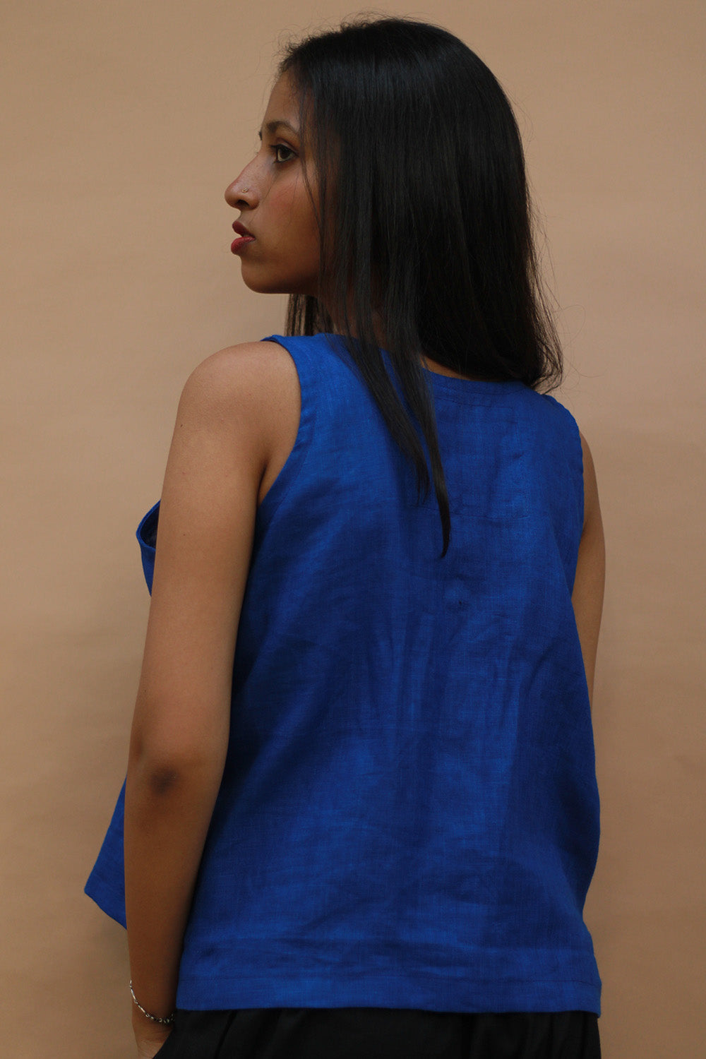 Front Buttoned Vest | Linen | Prussian Blue
