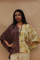 Taarini | Modal Silk Kaftan Top | Yellow Vanaspati with Brown