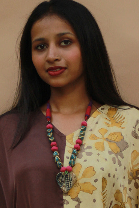 Necklace | Ceramic & Chindi beads | Heart pendant