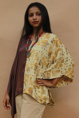 Taarini | Modal Silk Kaftan Top | Yellow Vanaspati with Brown