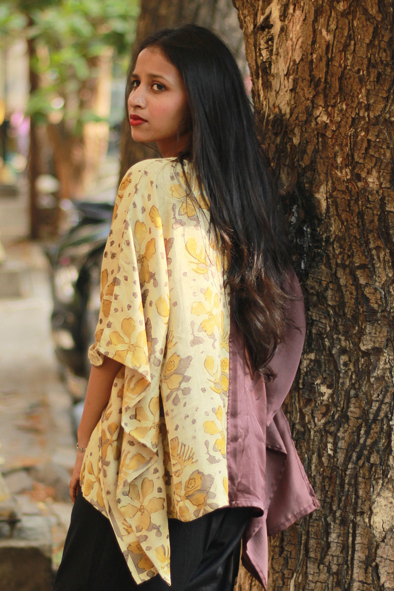 Taarini | Modal Silk Kaftan Top | Yellow Vanaspati with Brown