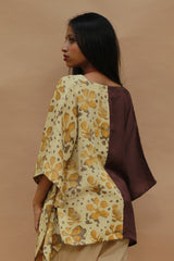 Taarini | Modal Silk Kaftan Top | Yellow Vanaspati with Brown