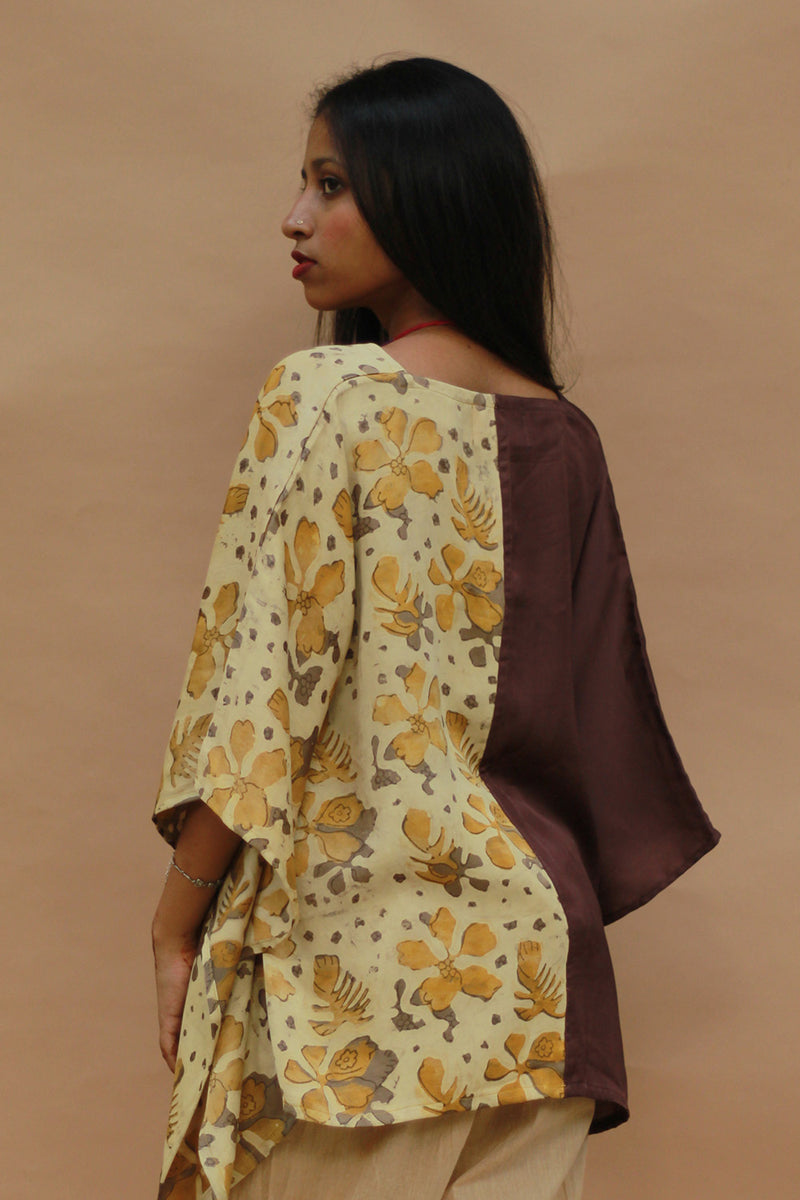Taarini | Modal Silk Kaftan Top | Yellow Vanaspati with Brown