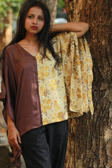 Taarini | Modal Silk Kaftan Top | Yellow Vanaspati with Brown