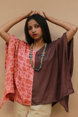 Taarini | Modal Silk Kaftan Top | Peach Vanaspati with Brown