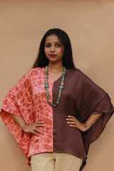 Taarini | Modal Silk Kaftan Top | Peach Vanaspati with Brown