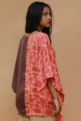 Taarini | Modal Silk Kaftan Top | Peach Vanaspati with Brown