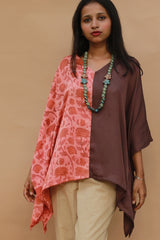 Taarini | Modal Silk Kaftan Top | Peach Vanaspati with Brown