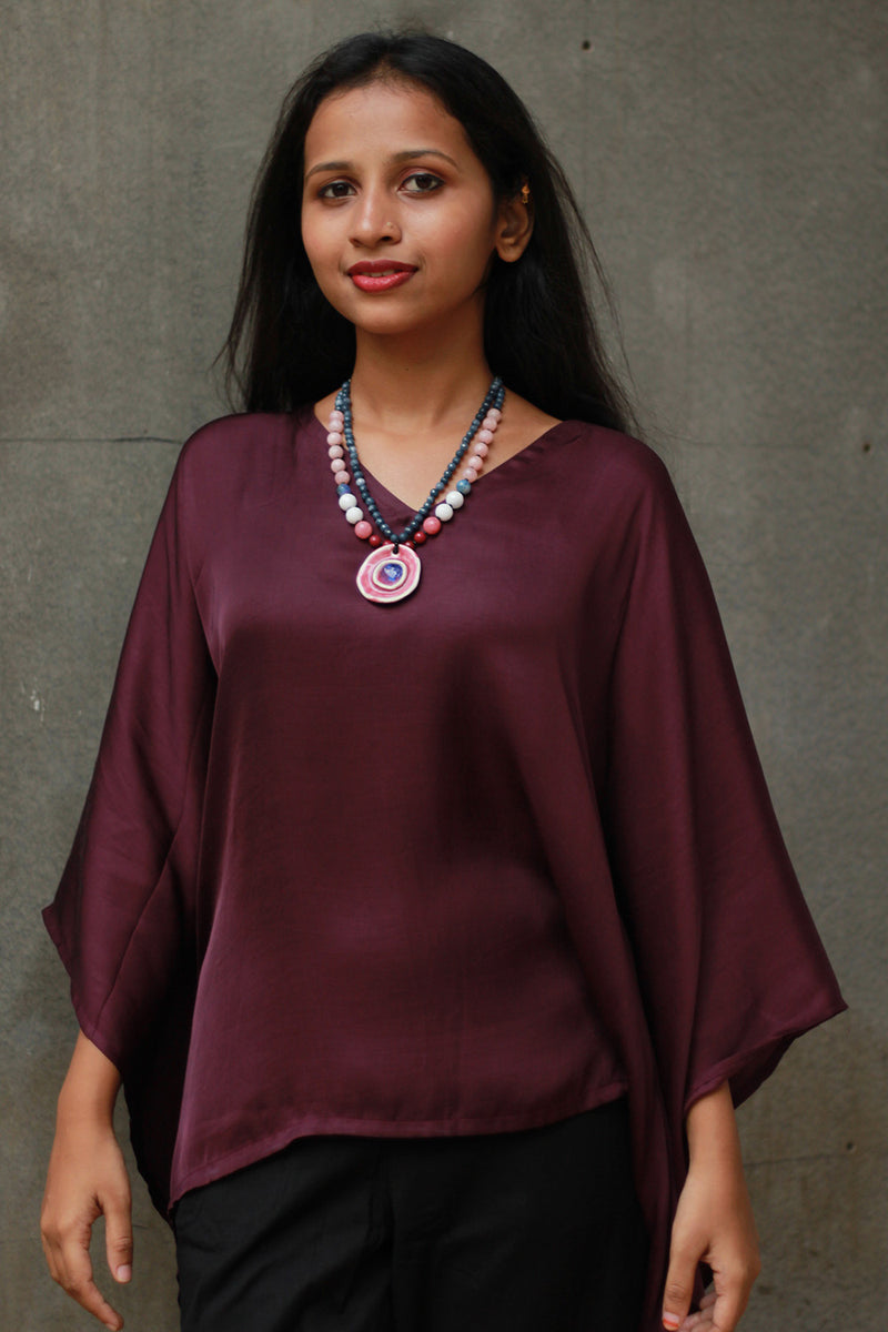 Taarini | Modal Silk Kaftan Top | Wine