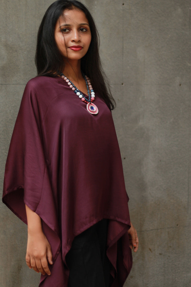 Taarini | Modal Silk Kaftan Top | Wine