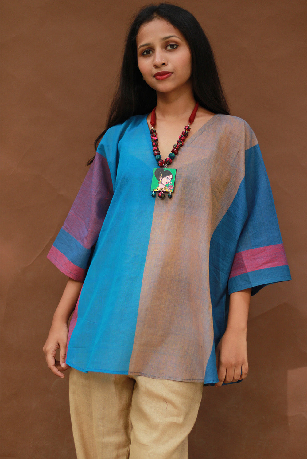 Taral | Anti Fit Cotton Top | Blue with Mustard